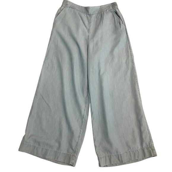 Jessica Simpson blue chambray lyocell high rise wide leg cropped pants size M - Picture 1 of 5
